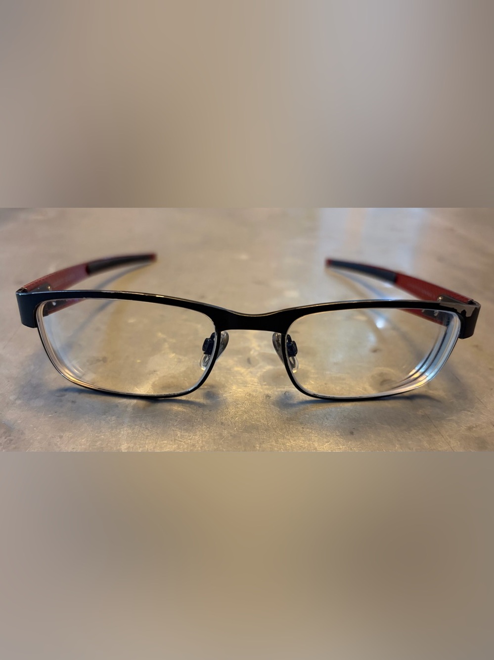 OAKLEY CARBON PLATE OX5079-0155 Black + Red Rectangle Eyeglass Frames 55-18 142